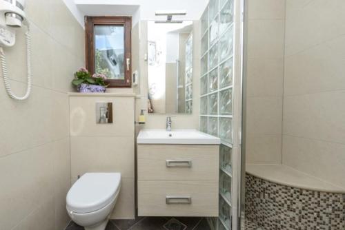 y baño con aseo, lavabo y ducha. en Duplex Maria Di, Free Parking, Sea View, en Dubrovnik