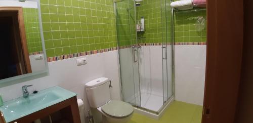 a bathroom with a shower and a toilet and a sink at Entre Las Catedrales Campo y Mar 1 y 2 in Lourenzá