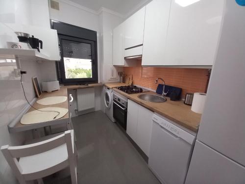 uma pequena cozinha com um lavatório e um fogão em Apartamento Aurora em Villaviciosa