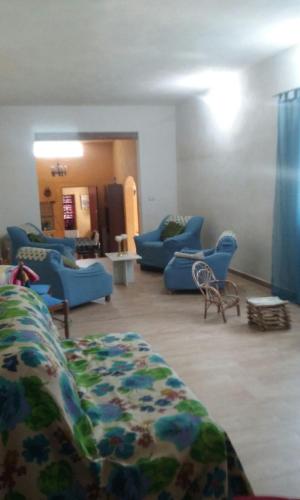 ein Wohnzimmer mit blauen Sofas und Stühlen in der Unterkunft Demetria Beach House in Marsala