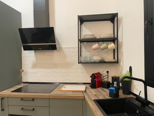 a kitchen with a sink and a counter top at APARTAMENTOS SOL Y LUNA in La Línea de la Concepción