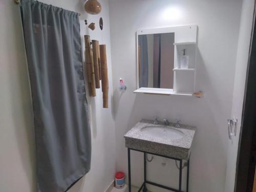 a bathroom with a sink and a mirror and a shower at Alquiler de casa in Las Heras