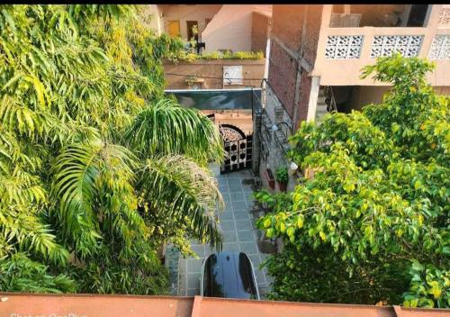 een uitzicht over de binnenplaats met bomen bij OYO The Blue Sky Hotel And Resort in Gwalior
