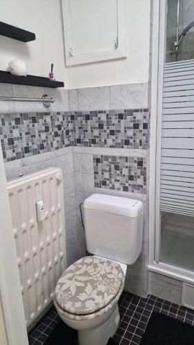 a bathroom with a toilet and a shower at studio RELAX in Middelkerke