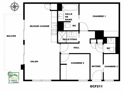 Plan de l'établissement GCF211 appartement 6 pers pied de piste