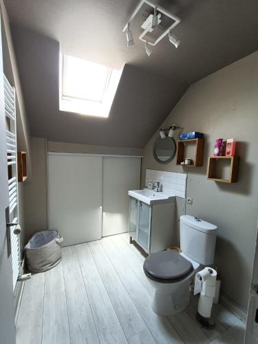 une salle de bain avec toilettes et lavabo dans l'établissement Maison tout confort Centre ville - Tramway direct Circuit 24H du Mans à 200m - Parking Gratuit, au Mans