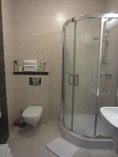 Willa M cisza w centrum miasta في كرينيتسا زدروي: حمام مع دش ومرحاض ومغسلة