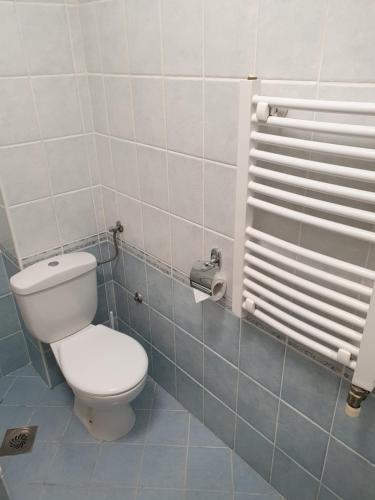 a bathroom with a toilet and a toilet paper dispenser at Futoshka Center in Novi Sad