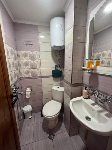 a small bathroom with a toilet and a sink at Daniel Guest House in Nesebar