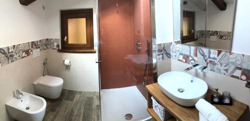 a bathroom with a shower and a sink and a toilet at Cascina Coste in Roppolo
