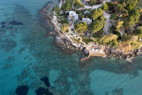an aerial view of an island in the water at Paradisso Beach Villas in Zakynthos Town