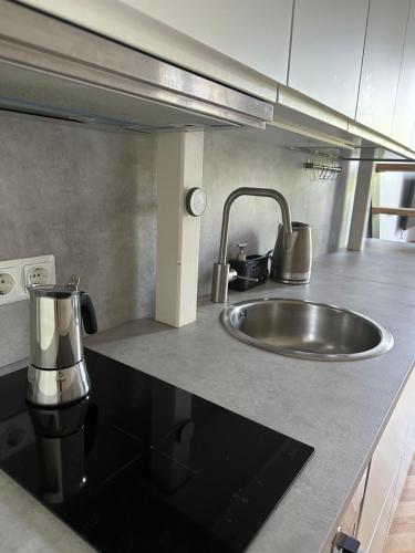 a kitchen with a sink and a mixer on a counter at M Loft2 in Kaunas