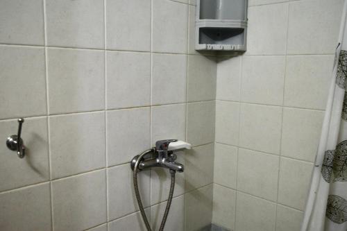 a shower with a hose in a bathroom at EviaXL Guesthouse in Khrónia