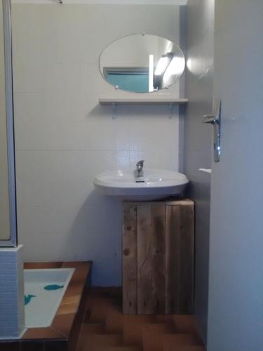 une salle de bain avec un lavabo et un miroir dans l'établissement Location (1bis) dans un Mas avec piscine et parking, à Argelès-sur-Mer