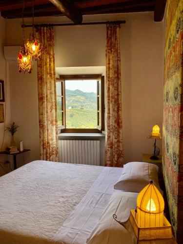 a bedroom with a large bed and a window at La Magione dei Todaro in Borgo a Buggiano