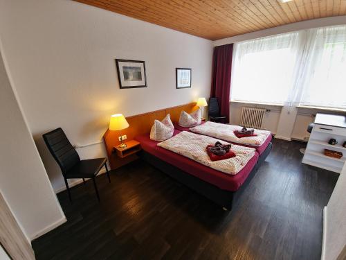 pokój hotelowy z łóżkiem i oknem w obiekcie Pension Hamburg w mieście Bad Grund