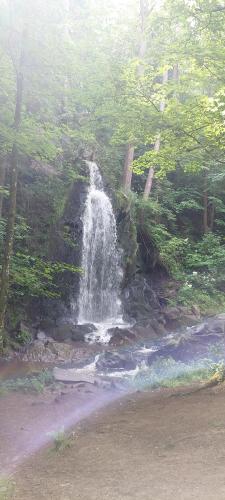 a waterfall on the side of a river at Apartmán U dvou slunečnic in Černé Údolí