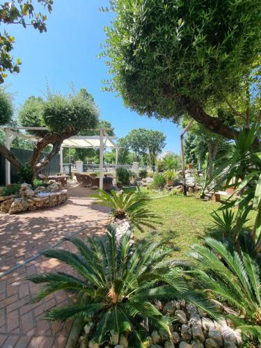 un giardino con palme e un padiglione di My Room Roma a Lido di Ostia