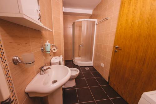 a bathroom with a sink and a toilet and a shower at RIVERVIEW in Niš