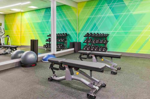 a gym with several rows of exercise equipment in a room at Holiday Inn Toledo - Maumee I-80/90 by IHG in Maumee