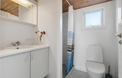 La salle de bains blanche est pourvue de toilettes et d'un lavabo. dans l'établissement Gorgeous Home In Rnne With House Sea View, à Rønne
