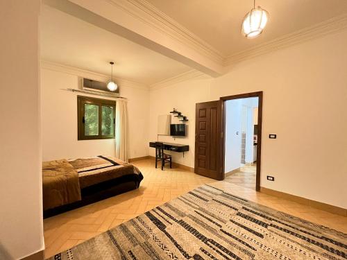 1 dormitorio con cama y escritorio en Apt in The Heart of Zamalek en El Cairo
