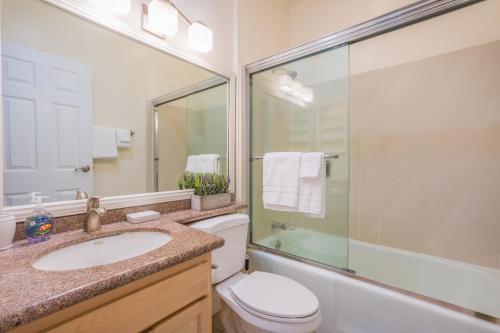 カパアにあるOceanfront 1 BR Condo at Kaha Lani KL309のバスルーム(トイレ、洗面台、シャワー付)