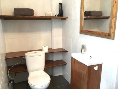 uma casa de banho com um WC e um lavatório em TAHITI - Bungalow Honey Moon em Pirae