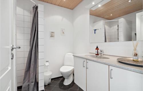 a white bathroom with a toilet and a sink at Stunning Home In Nrre Nebel With Kitchen in Nørre Nebel