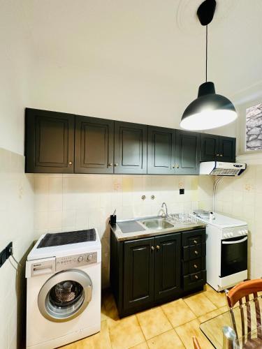 a kitchen with a washing machine and a sink at Evangelia in Symi