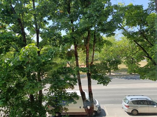 a car parked in a parking lot next to trees at NarvaCenter 2 in Narva