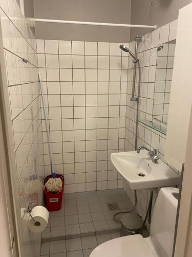 uma pequena casa de banho com WC e lavatório em Christianshavn Apartments 536 em Copenhaga