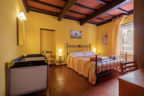 ein Schlafzimmer mit einem Bett und einem TV in einem Zimmer in der Unterkunft La pieve - Mimose in Pereta