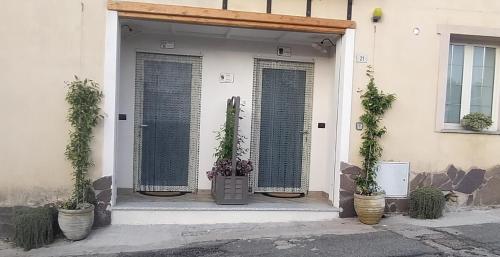 a front door of a house with potted plants at Ballu e' ischina in Baunei