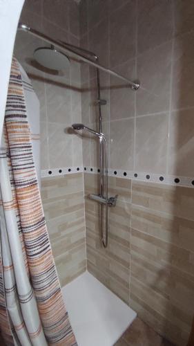 a shower with a glass door in a bathroom at Casa Rural de la Parra in La Adrada