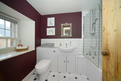 a bathroom with a toilet and a sink and a shower at Mrs Moll's Cottage in Earlston