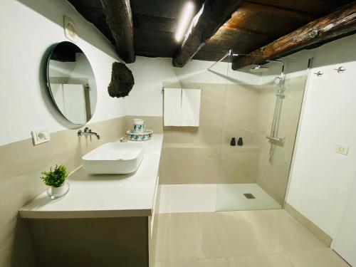 y baño blanco con lavabo y ducha. en CASA FILA en Valverde