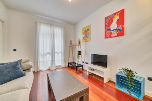 a living room with a couch and a tv at Rioja Confort C by Clabao in Logroño