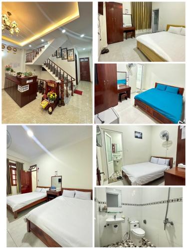 a collage of four pictures of a hotel room at Guesthouse Thắng Linh in Da Lat