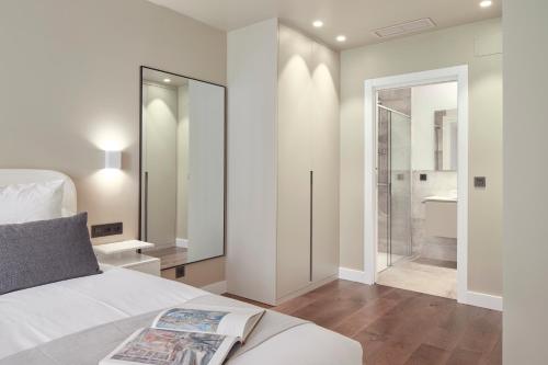 a bedroom with a bed and a bathroom with a shower at Elkano by FeelFree Rentals in San Sebastián