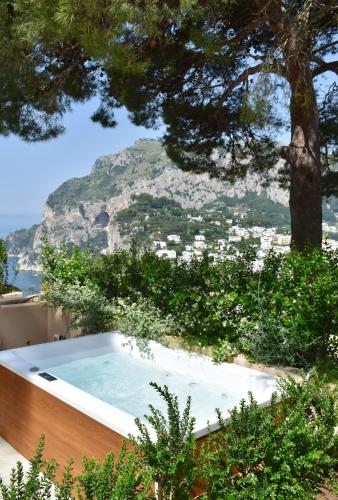 a swimming pool with a view of a mountain at Villa Lia Hotel Capri in Capri