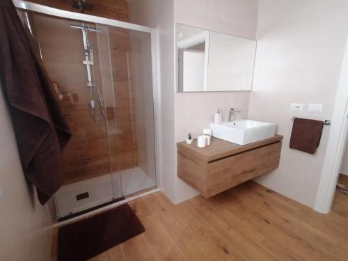 y baño con lavabo y ducha. en Appartamento I Mori, en Cassibile