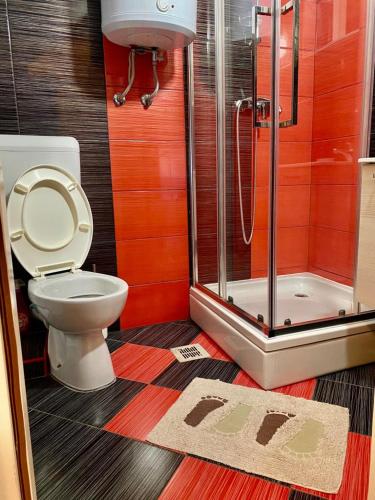 a bathroom with a toilet and a shower at Apartman Buccari in Bakar