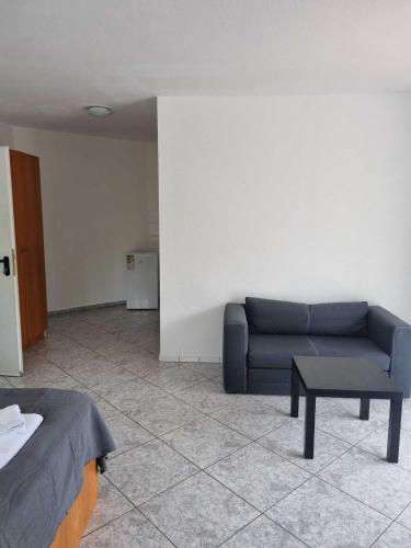 a living room with a couch and a table at Pension Seckbach in Frankfurt/Main