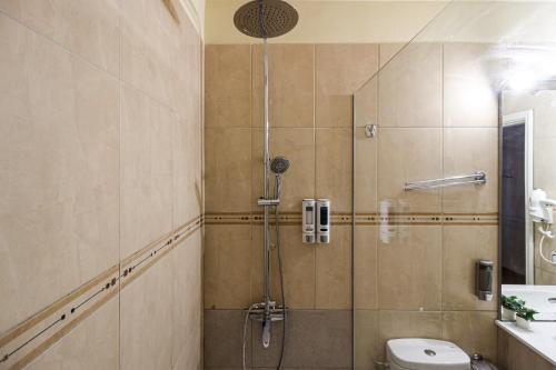 a bathroom with a shower with a toilet and a sink at Apartamento Atico con terraza, aire acondicionado y piscina climatizada in San Miguel de Abona