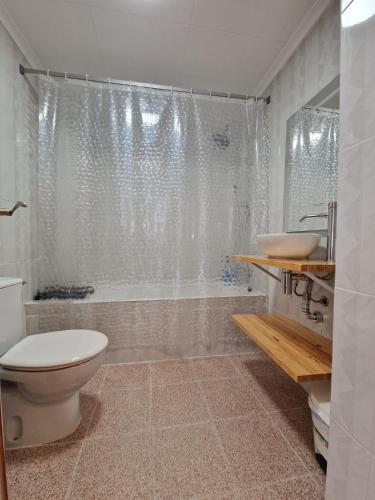 a bathroom with a toilet and a sink and a shower at Apartamento CA VALEN 1 in Peniscola