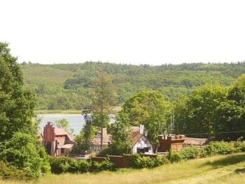 a house on a hill next to a lake at Ferienwohnung am Bodden in Ralswiek