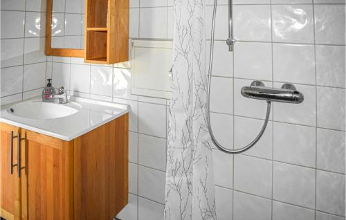y baño con ducha y lavamanos. en Beautiful Apartment In Rauland With Sauna, en Rauland