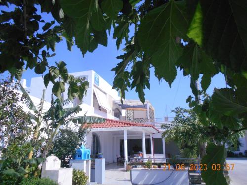 une maison blanche avec un arbre en face dans l'établissement Garifalia Studios, à Kalamaki