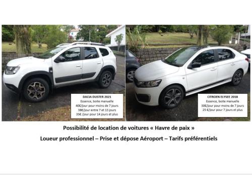 two photos of a white car parked next to each other at Havre de paix à Fort de France in Fort-de-France